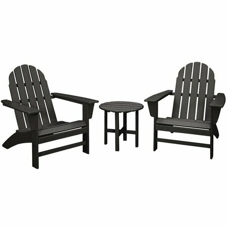 POLYWOOD Vineyard Black Patio Set with Side Table and 2 Adirondack Chairs 633PWS3991BL